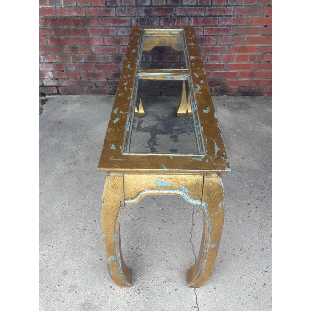 Vintage Palm Beach Regency Chinoiserie Light Blue Parcel Gilt Ming Style Console Table -Newly Painted For Sale - Image 11 of 18