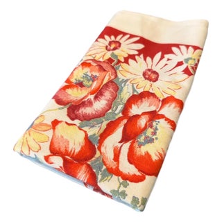Vintage Floral Linen Bar Towel: Red Poppies, Cottage Kitchen For Sale