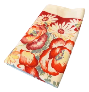 Vintage Floral Linen Bar Towel: Red Poppies, Cottage Kitchen
