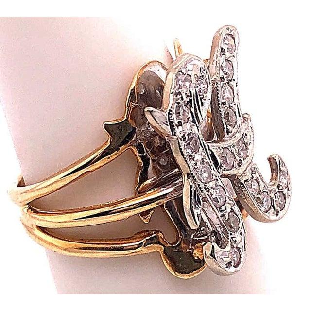14 Karat Two-Tone Yellow and White Gold Diamond Initial H Ring For Sale In New York - Image 6 of 11