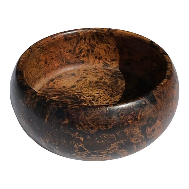 Vintage Turned Burl Wood Bowl – Organic Mid Century Decorative Catchall For Sale
