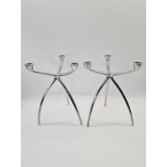 Silver Vintage Space Age Aluminum Candlesticks, 1960s, Set of 2 For Sale - Image 8 of 9