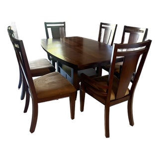 Broyhill Northern Lights Dark Walnut Dining Set-Extending Table With Leaf & 6 Chairs For Sale