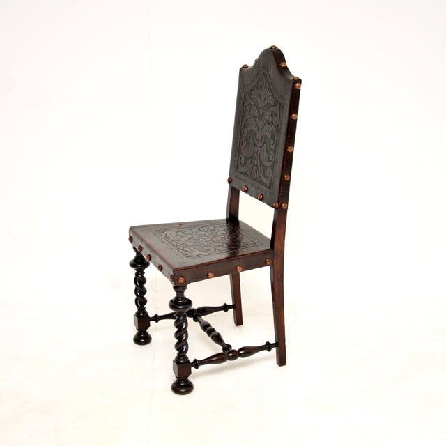 Antique Portuguese Embossed Leather and Walnut Dining Chairs, 1880, Set of 6 For Sale - Image 9 of 17
