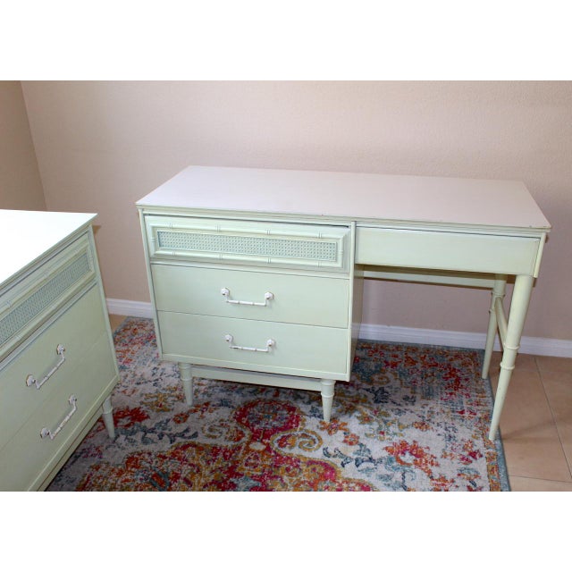 Light Green Rare Vintage Bassett Mid-Century Modern Student Desk & Dresser Set in Moss Green - Original Finish For Sale - Image 8 of 18