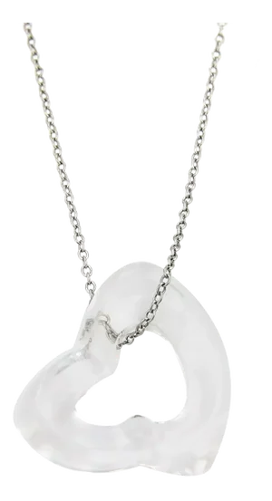 Tiffany & Co. Peretti Clear Rock Crystal Open Heart Platinum Pendant Necklace