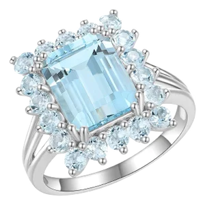 Nina Zhou Margaret Aquamarine Cocktail Ring in 14k Solid Gold Ring, Size 7