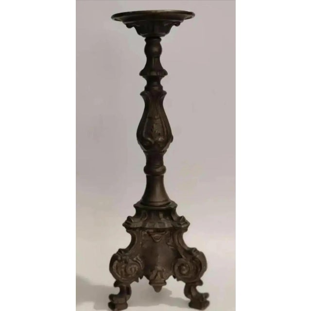 Mid 20th Century Vintage Bronze Altar Style Candle Holders- A Pair For Sale - Image 5 of 9