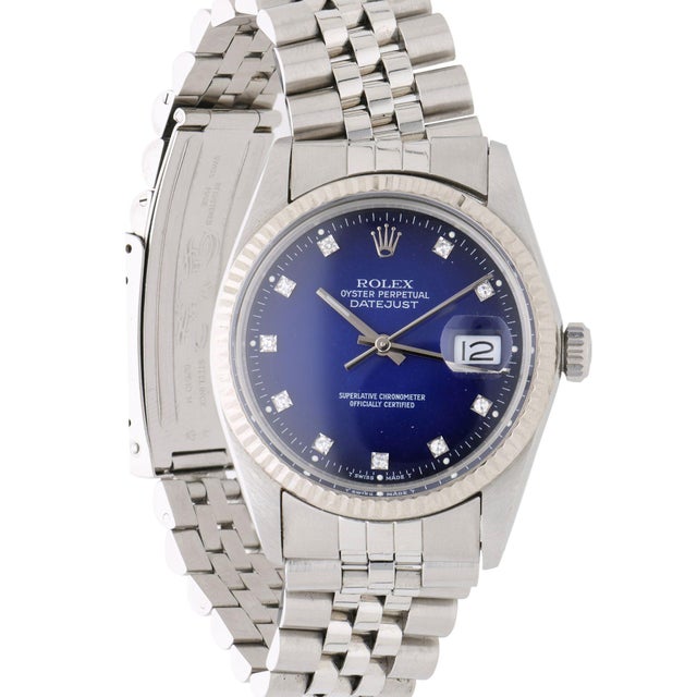 2000 - 2009 Rolex Datejust 16014 Blue Vignette Diamond Dial 36mm Steel White Gold Watch For Sale - Image 5 of 17