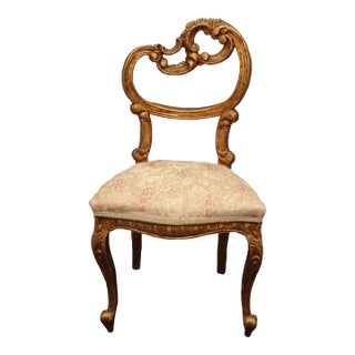 Antique French Louis XIV Rococo Gold Heart Shaped Side Chair ~ Vanity Chair 2of2 For Sale