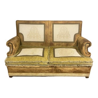 Vintage Club Sofa in Leather and Fabric, 1930s For Sale