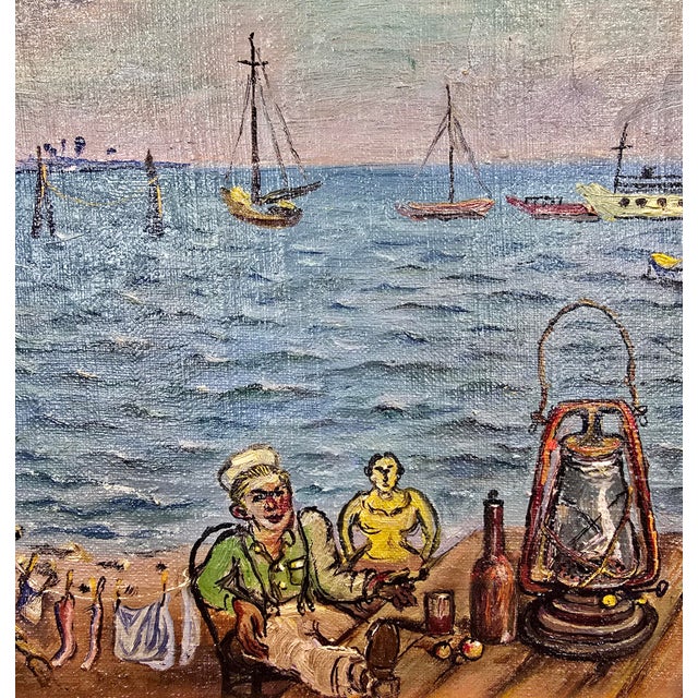 David Burliuk -1950s Fishermen Lifestyle on Sag Harbor -Oil Painting For Sale In Los Angeles - Image 6 of 13