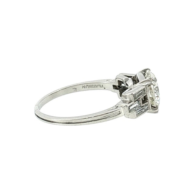 Art Deco Platinum 2.03 Carat Natural Diamond With Straight Baguette Accents For Sale - Image 4 of 5