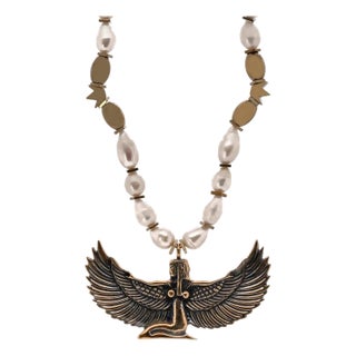 Teardrop Pearl Magical Goddess Isis Pendant Beaded Necklace For Sale