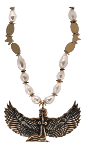 Teardrop Pearl Magical Goddess Isis Pendant Beaded Necklace