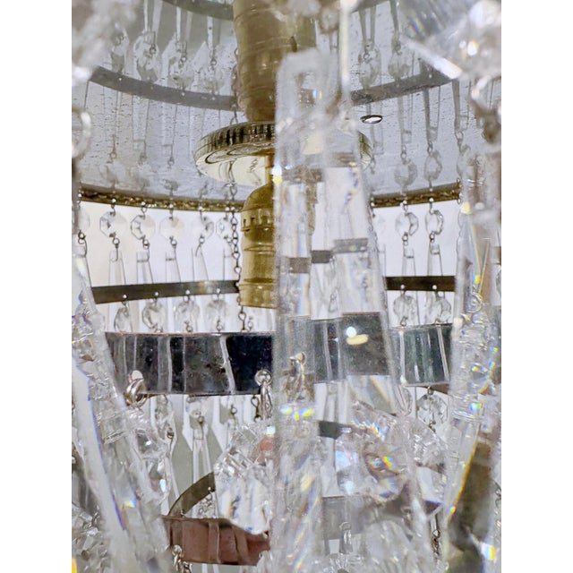 Hollywood Regency Vintage Hollywood Regency loral Embossed Brass Tiered Waterfall "Wedding Cake" Crystal Chandelier For Sale - Image 3 of 8