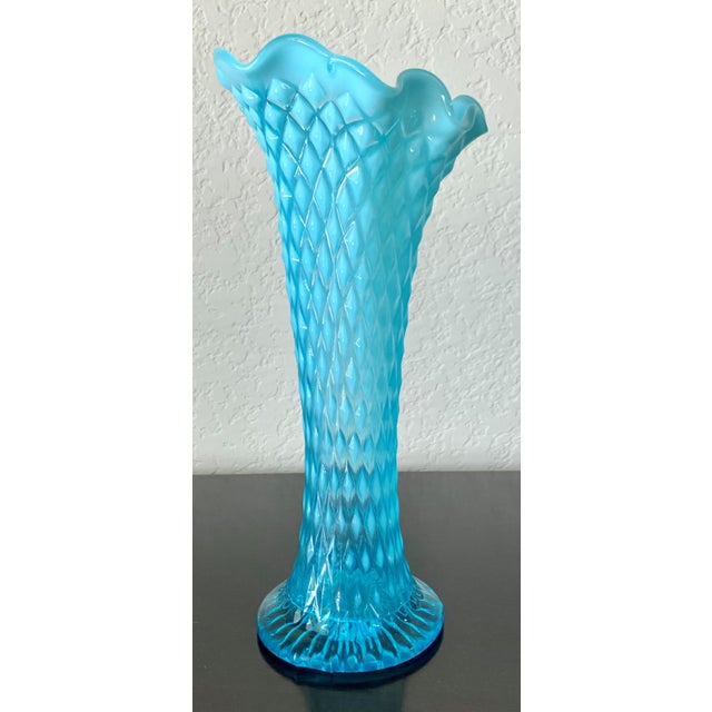 Circa 1906 Northwood Glass “Diamond Point” Aqua Swung Vase, Wheeling, West Virginia For Sale - Image 14 of 18