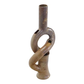 Vintage Mid Century Shape Glazed Pottery Vase For Sale