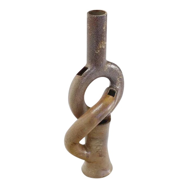 Vintage Mid Century Shape Glazed Pottery Vase For Sale