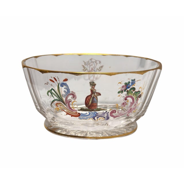 19th Century Antique J L Lobmeyr Austrian Enamel Decorated Crystal Bowl Romantic Scene For Sale - Image 5 of 8