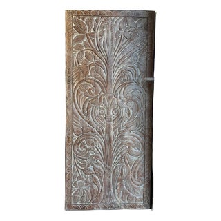 Kalpavriksha Tree of Life Carved Wood Door – Vintage Sliding Barn Door Wall Panel 84x36 For Sale