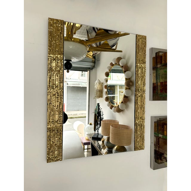 Mid-Century Modern Gilt Brass Sculpture Mirror by Luciano Frigerio, Italy, 1970s For Sale - Image 3 of 13