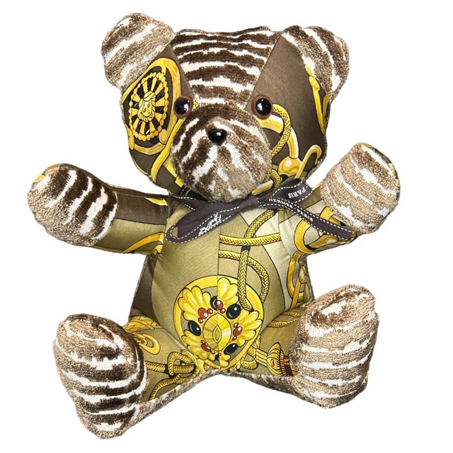French Hermes Cliquetis Vintage Silk Scarf Tender Teddy Bear For Sale - Image 3 of 3