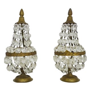 Louis XVI Directoire Style Hot Air Balloon Lamps with Crystal Drops, 1950s, Set of 2 For Sale