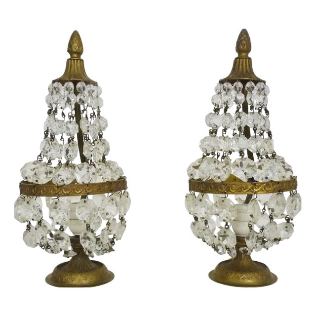Louis XVI Directoire Style Hot Air Balloon Lamps with Crystal Drops, 1950s, Set of 2 For Sale