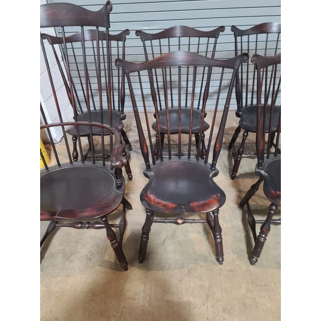 Late 20th Century Late 20th Century Set of 10 D. R. Dimes Lancaster Comb-Back Windsor Chairs Black Crackle Finish For Sale - Image 5 of 12