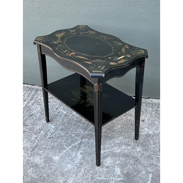 Wood Vintage Hand Painted Chinoiserie Side Table For Sale - Image 7 of 12