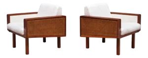 Armchairs in Mahogany, Cane and Bouclé attributed to BBPR, Italy, Late 1950s, Set of 2