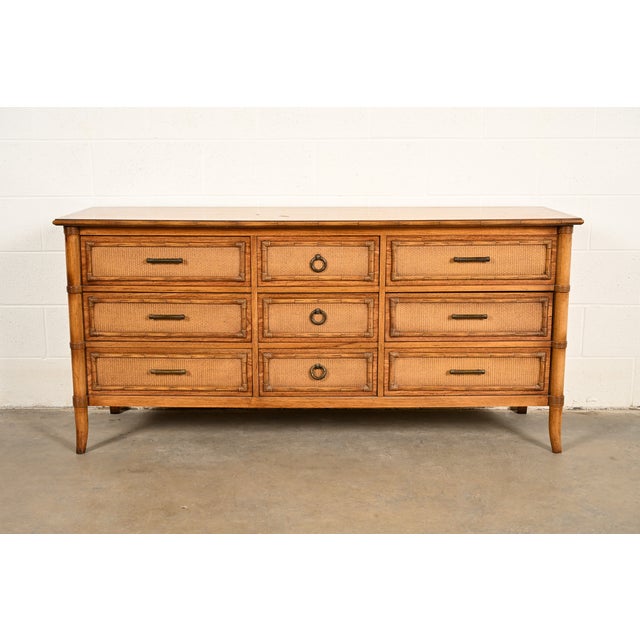 Thomasville Mid-Century Modern Hollywood Regency Faux Bamboo and Rattan Dresser or Credenza, Circa 1970s For Sale - Image 14 of 14
