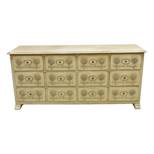 Vintage French Country Provincial Cream Distress Painted Dresser by Roundtree For Sale