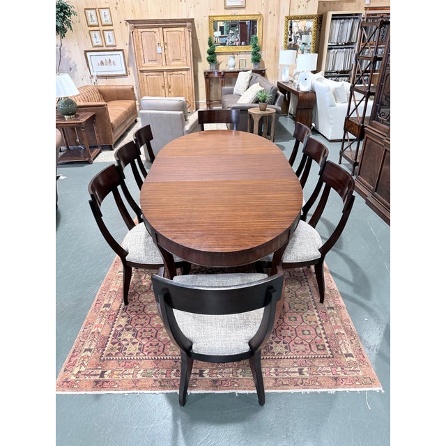 Transitional Ethan Allen Hathaway Oval Zebrawood Dining Table Set With 8 Chairs & Two Leaves For Sale - Image 3 of 12