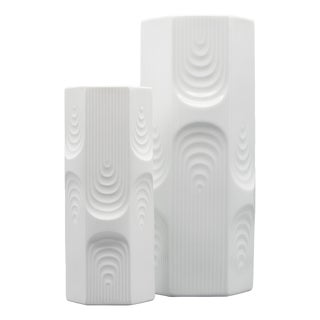 Sculptural Relief Porcelain Vases by Manfred Frey for AK Kaiser, Germany, 1970s, Set of 2 For Sale