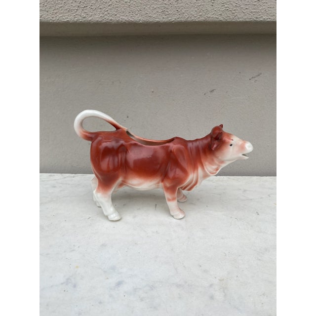 Porcelain White & Brown Cow Creamer Circa 1930 For Sale - Image 4 of 7