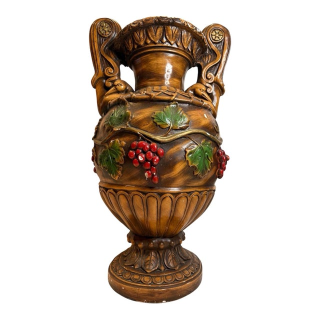Neoclassical Mid 20th Century Large Neoclassical Swan-Handled Grape Urn / Pedestal Floor Vase, 28” For Sale - Image 3 of 8