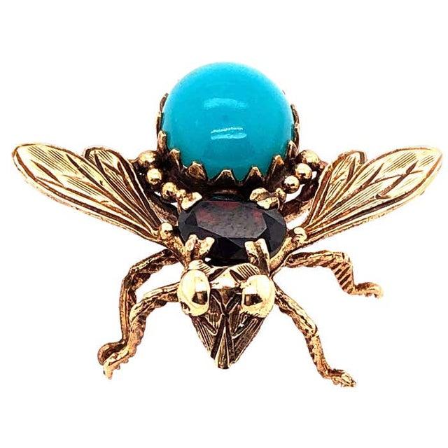Modern 14 Karat Yellow Gold Bug / Insect Brooch With Semi Precious Stones For Sale - Image 3 of 8