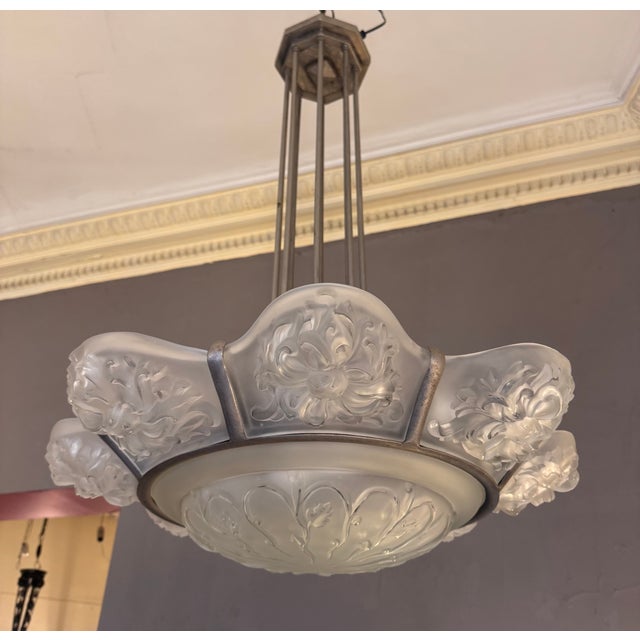 Art Deco Chandelier with Eight Panels from Sabino Paris, 1925 For Sale - Image 14 of 18