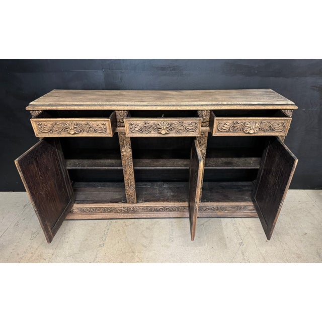 French Carved Oak Sideboard, 1860 For Sale - Image 4 of 16