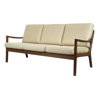 3-Seater Senator Sofa in Leather and Teak by Ole Wanscher for Cado, 1977 For Sale