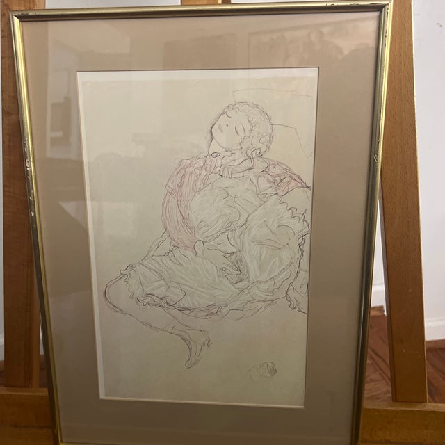 1910s 1910s Print of Panicle Drawing Coloured Sketch on Paper by the Austrian Symbolist Painter Gustav Klimt of a Reclining Figure For Sale - Image 5 of 12