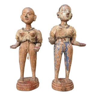 Indonesian Artist, Figurative Sculptures, Late 1700s, Wood, Set of 2 For Sale