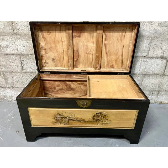 Vintage Hand Carved Wooden Chest by George Foo Company, Hong Kong. Circa 1960s For Sale In Miami - Image 6 of 12