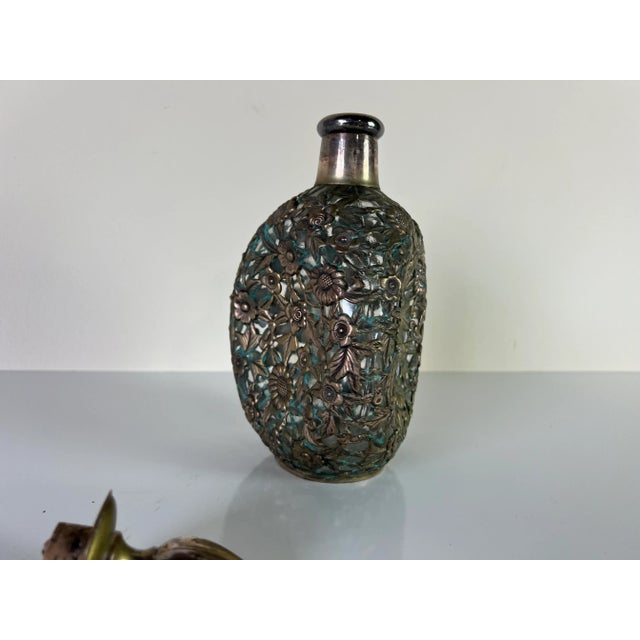 Antique Chinese Export Decanter & Stopper With Silver Overlay For Sale - Image 12 of 13