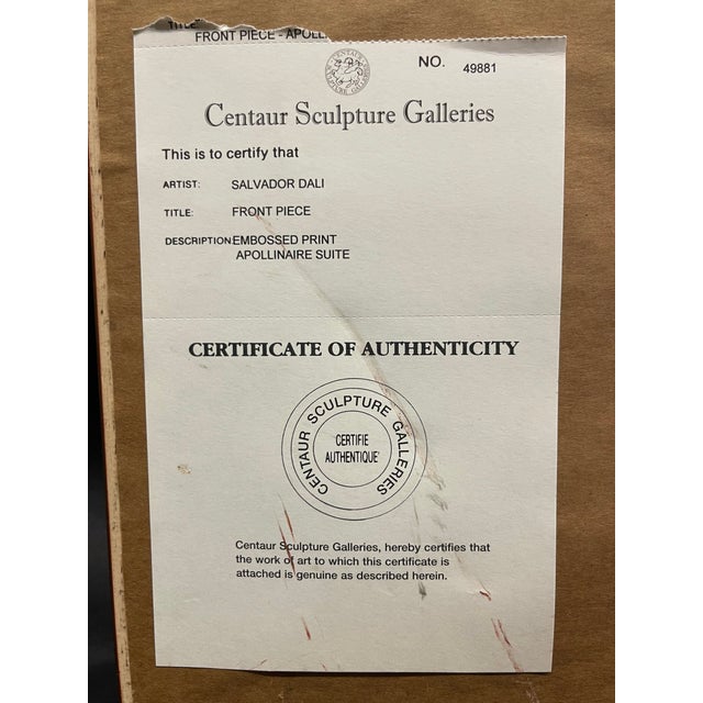 Wood An Embossed Print by Salvador Dali: Frontispièce Apollinaire (Spain, 1904-1989) For Sale - Image 7 of 8