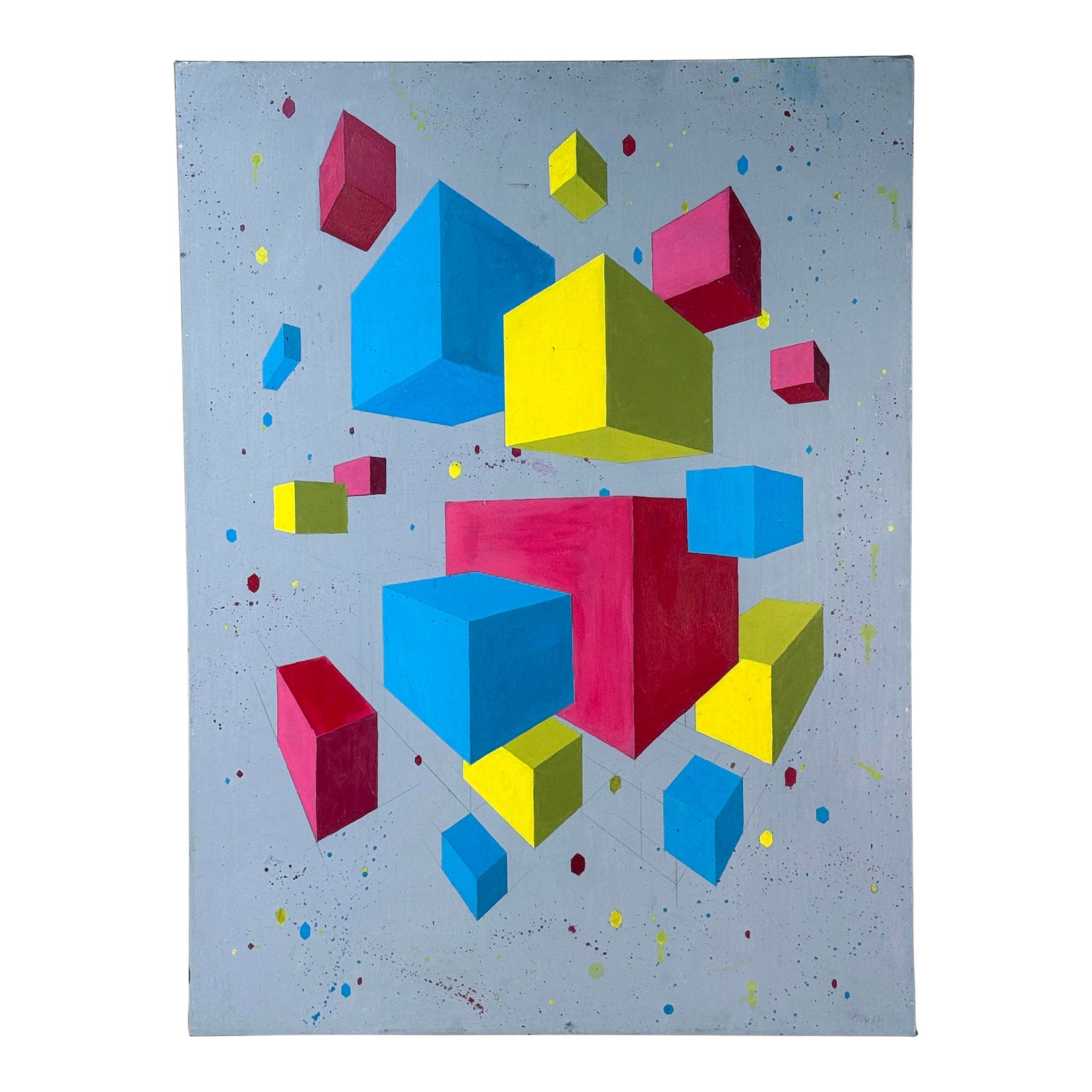 Large Mid Century Modern Geometric Op Art Painting