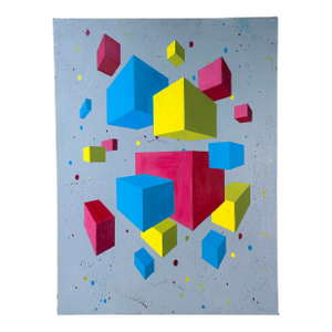 Large Mid Century Modern Geometric Op Art Painting