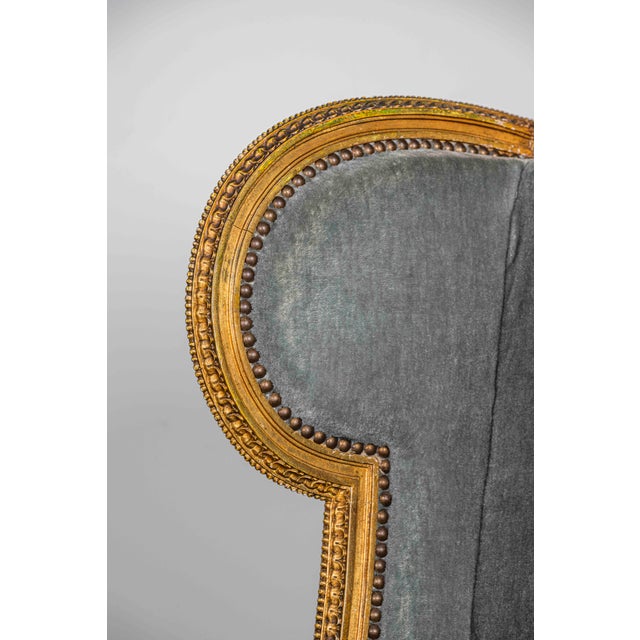 Wood French Louis XVI Giltwood Wing Chair For Sale - Image 7 of 18